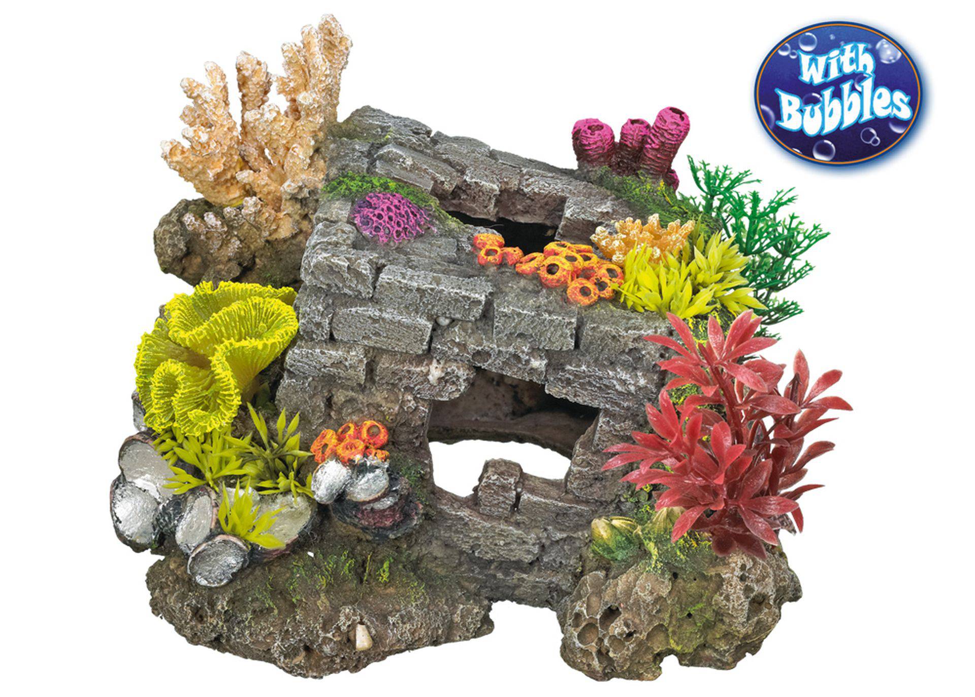Ornament pentru acvariu | BRICK-CUBE cu plante | L20,0 X W18,5 X H15