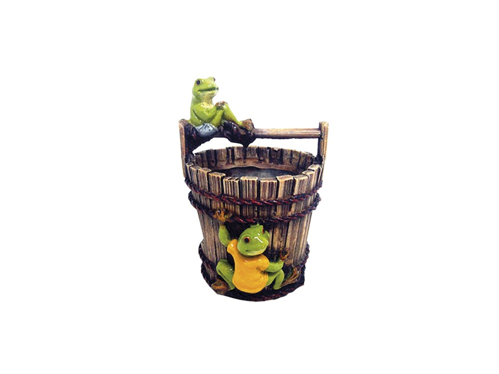 Ornament pentru acvariu 'BUCKET WITH FROGS' | 9,5 x 10,2 x 13,7 cm