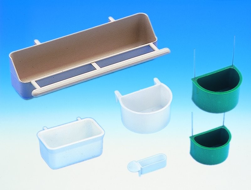 Castron semirotund pentru păsări | cu suport din plastic | alb