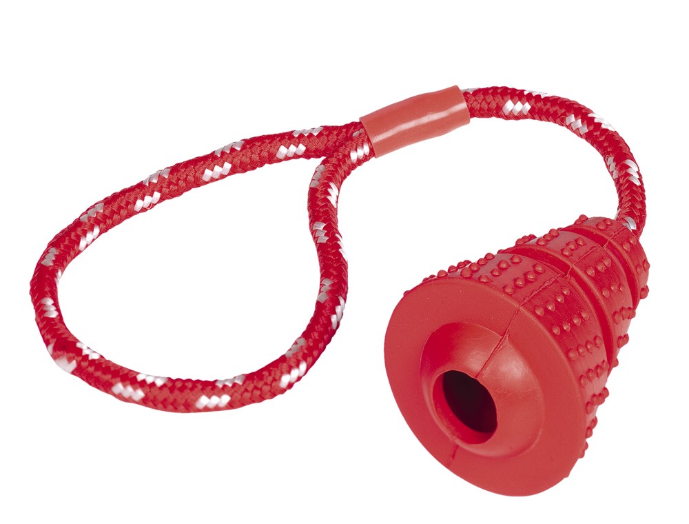 Jucărie pentru câini | Con din cauciuc cu frânghie | Con: 8 cm; Frânghie: 28 cm