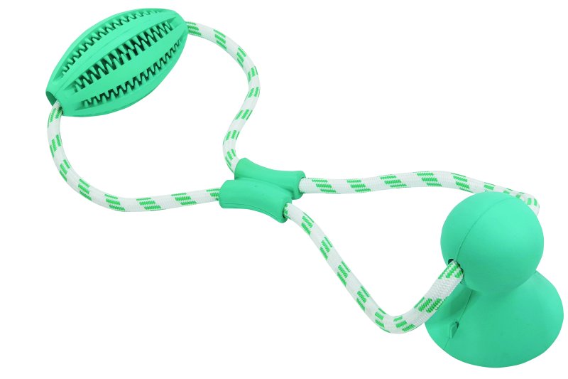 Jucărie din cauciuc 'DENTAL LINE' cu frânghie | 50 cm | Rugby: 11 cm
