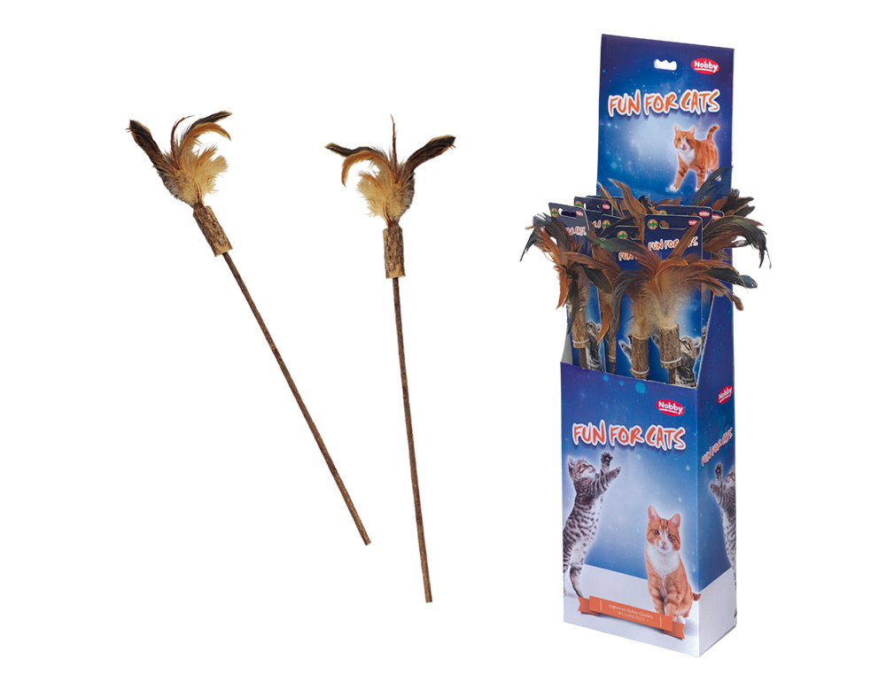 Jucărie pentru pisici Bat Matatabi cu pană | Display 18 buc. | Bat: 42 cm | Pană aprox. 10 cm