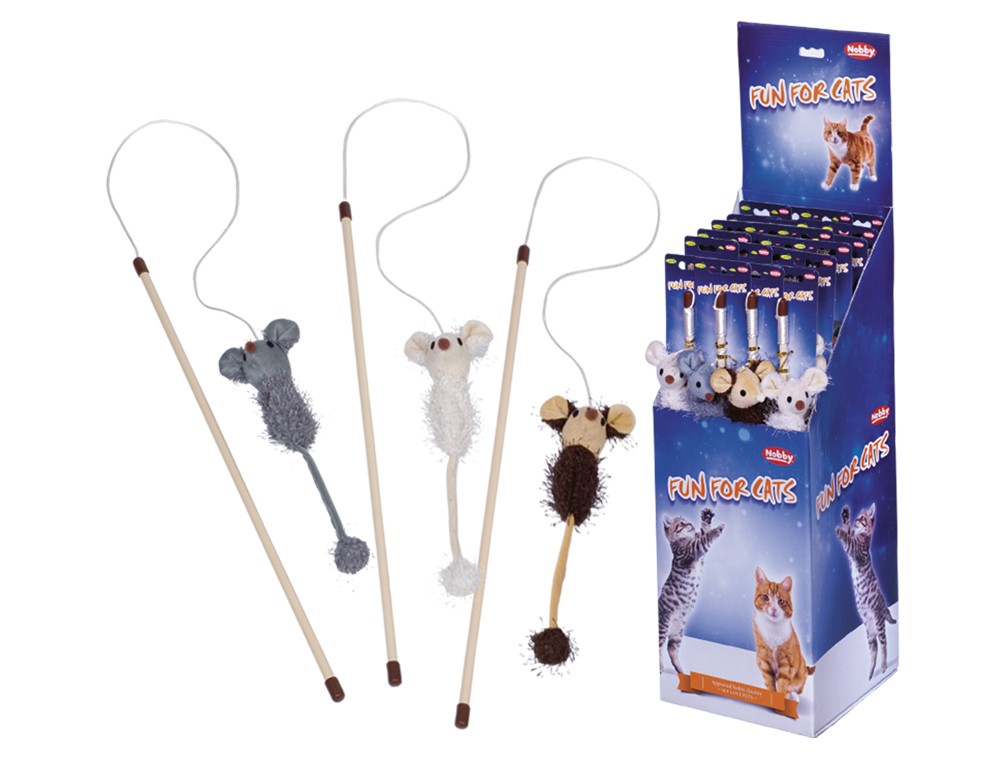 Culori asortate | Display 24 buc. | Bat 45 cm | Banda cu jucarie 75 cm pentru pisici