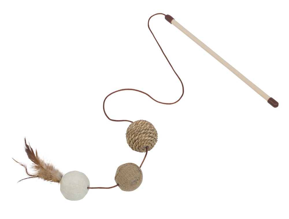 Băț cu pește din sisal, băț 25 cm; mingi 4-5 cm pentru pisici