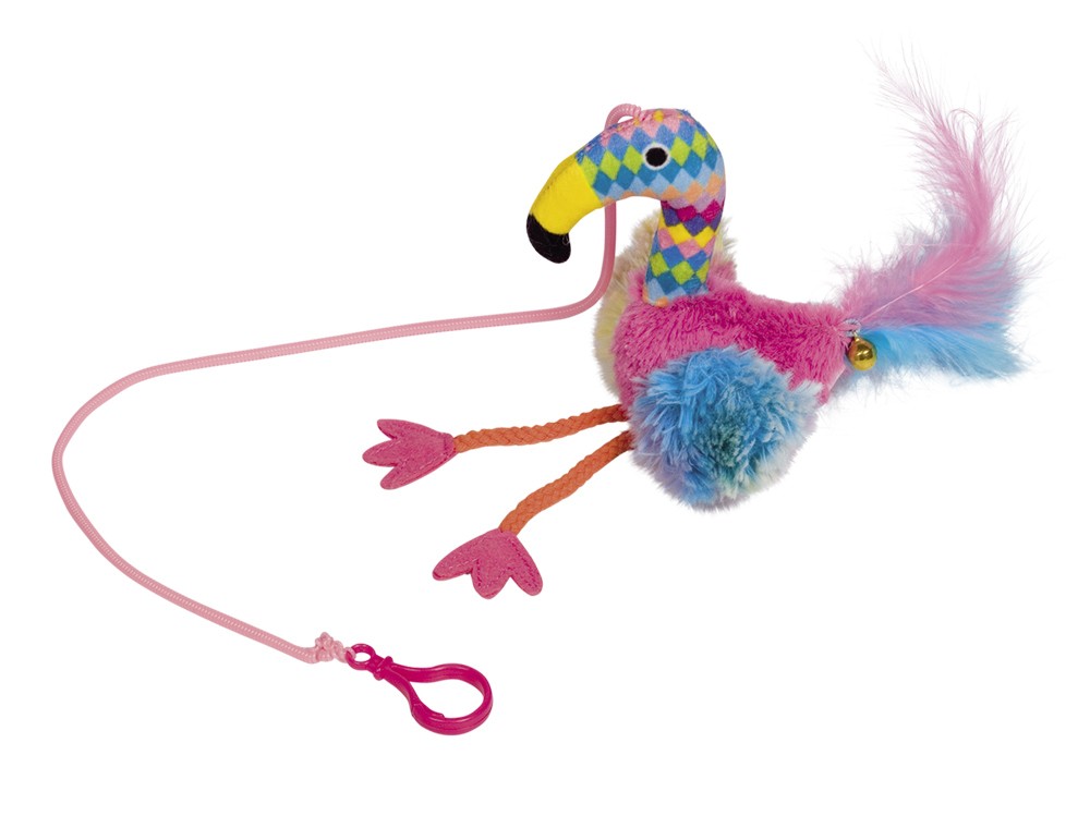 Jucărie pentru pisici | 'Flamingo' din plus cu bandă spirală | 22 cm
