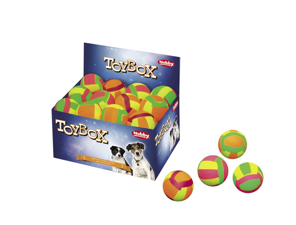 Jucărie pentru câini | Minge de volei din spumă | culori asortate | plutește | Ø 6,3 cm | Display 24 buc.