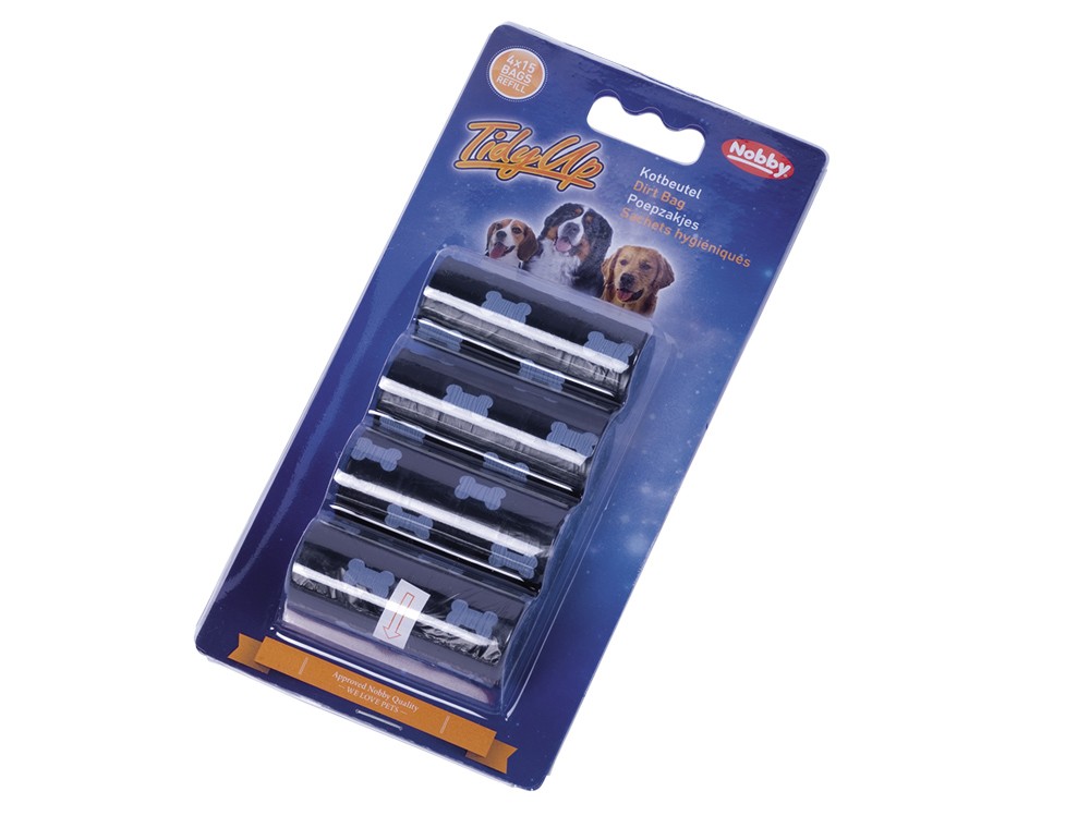 SAC DE CACA TIDYUP CU MODEL OS, NEGRU 4 ROLURI CU 15 SACI