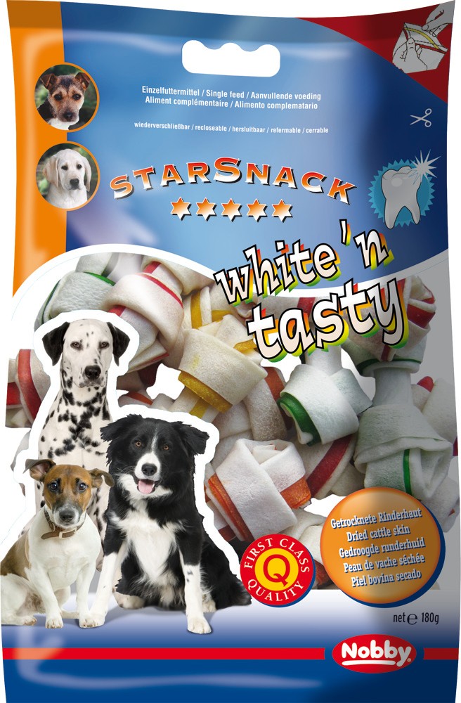 OS BUCATĂ KNOTTED COLORAT WHITE?N TASTY, 7,5 CM, 180 G, 12 PCS