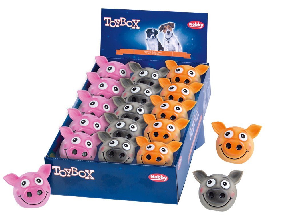 Jucărie din latex pentru câini | 'Cap de porc din latex' | DISPLAY 12 buc. | Ø 8 cm