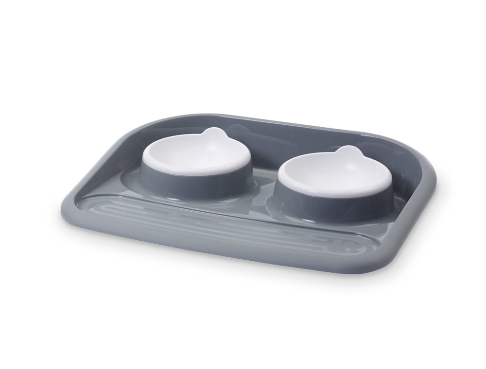 Castron dublu pentru câini și pisici 'BUTLER' | gri | 2 X 300 ML