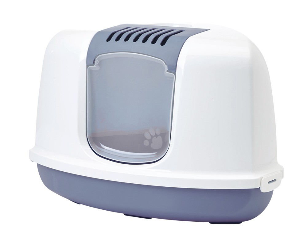 Litiera pentru pisici 'NESTOR CORNER' | albastru piatra/ alb | 58,5 X 45,5 X 40