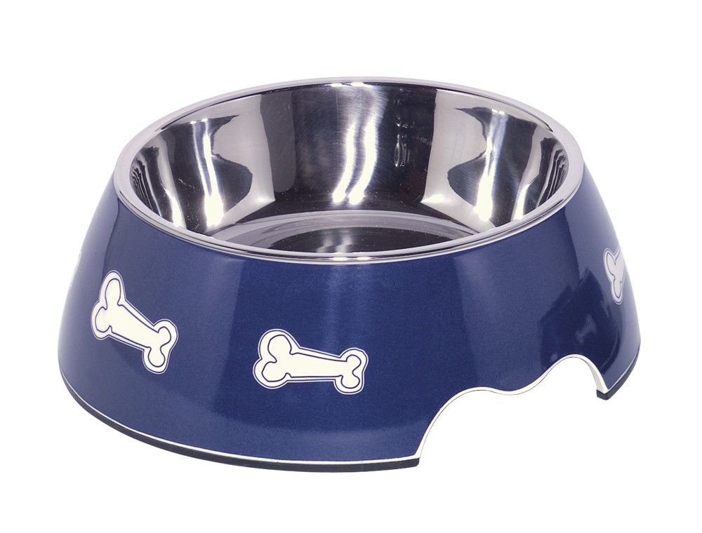 Castron din melamina pentru câini | 'Bone' | albastru | L | 22 x 7,5 cm, 700 ml