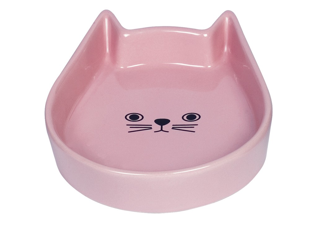 Castron din ceramică pentru pisici 'Kitty Face' | pink | 13 x 16 x 3 cm