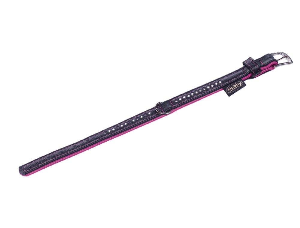 Zgarda din piele 'PACIFIC DELUXE' | 1 rand cristale Swarovski | fuchsia | L: 27cm; (20-25cm) W: 12/14mm