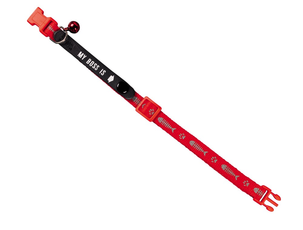 Zgarda cu adresier 'MY BOSS IS' pentru pisici | rosu