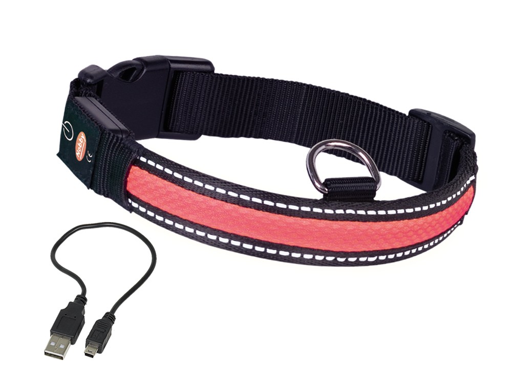 Zgarda pentru câini 'FLASH MESH' | rosu | incarcare USB | S | L: 34-41 CM; W: 25 MM