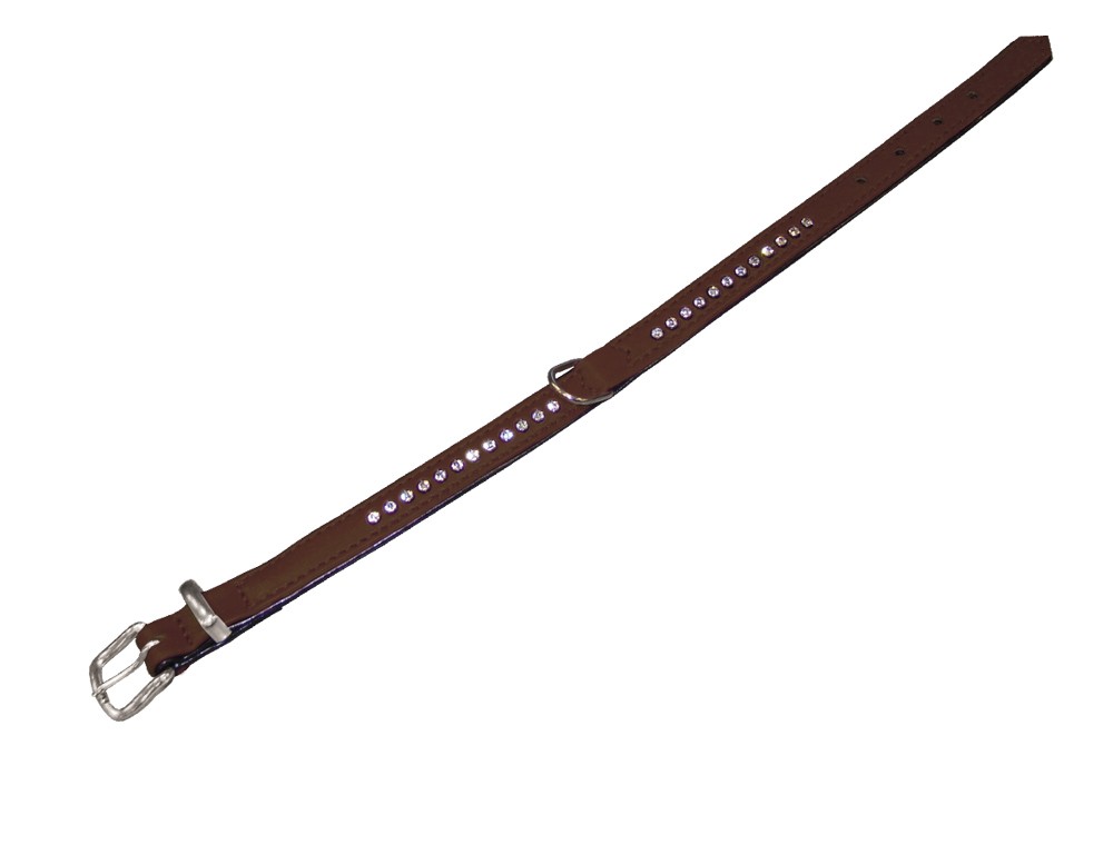 Zgarda pentru câini 'CRYSTAL' | 1 rând cristale Swarovski | maro/negru | 27 CM (18-23 CM);