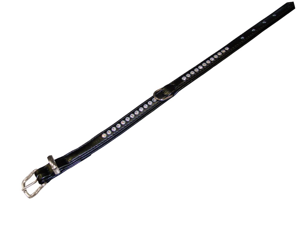 Zgarda pentru câini 'CRYSTAL' | 1 rând cristale Swarovski | negru | 37 CM (27-32 CM); 12/14 M