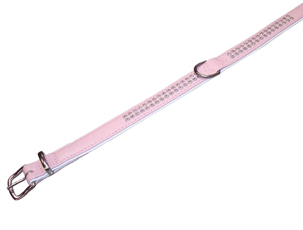 Zgarda pentru câini 'CRYSTAL' | 2 rânduri cristale Swarovski | pink/alb | 47 CM