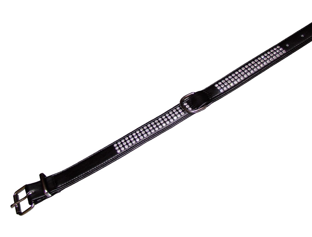 Zgarda pentru câini 'CRYSTAL' | 3 rânduri cristale Swarovski | negru | 52 CM (38-46 CM); 22/24