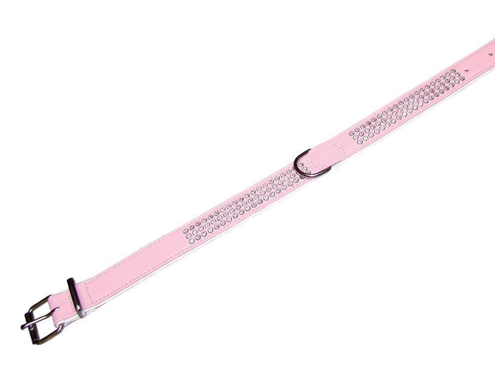 Zgarda pentru câini 'CRYSTAL' | 3 randuri cristale Swarovski | pink/alb | 52 CM (38-46 CM)