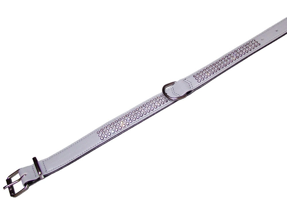 Zgarda pentru câini 'CRYSTAL' | 3 randuri cristale Swarovski | gri/negru | 52 CM (38-46 CM)