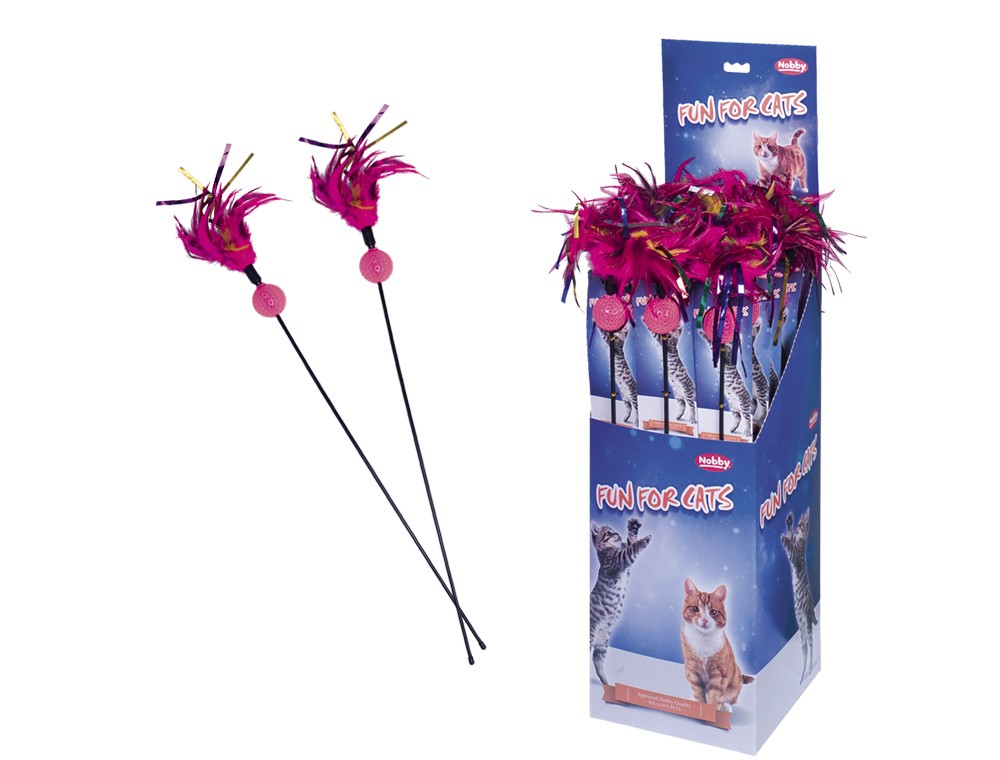 Jucărie pentru pisici Bat cu minge si pene DISPLAY 36 buc.