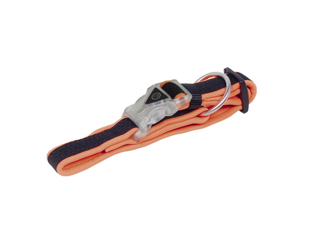 Zgarda pentru câini | cu lumina semnalizatoare | 'MESH PRENO' | portocaliu neon | B:20/25 mm; L:40-55 cm