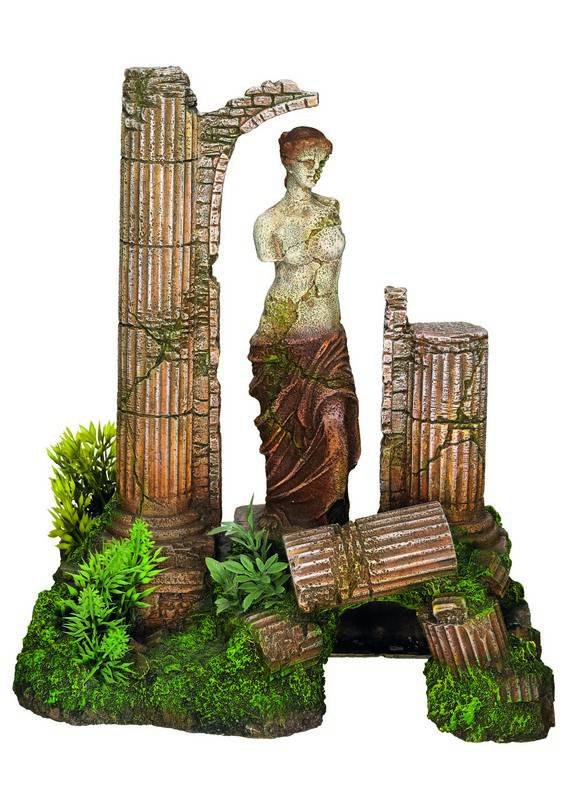 Accesorii pesti | Ornament pentru acvariu | "ANTIQUE COLUMN & GODDESS" cu plante