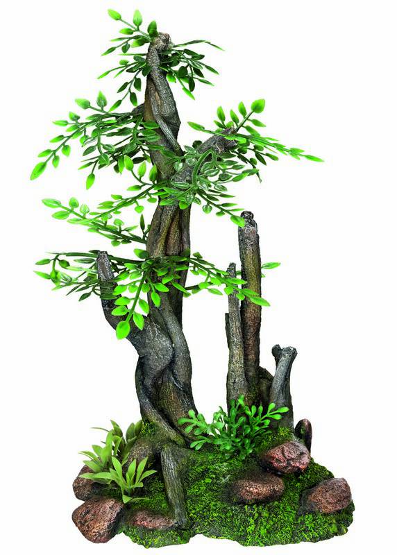 Accesorii pesti | Ornament pentru acvariu | "TREE" - cu plante | L15,5 X W11 X H26 CM
