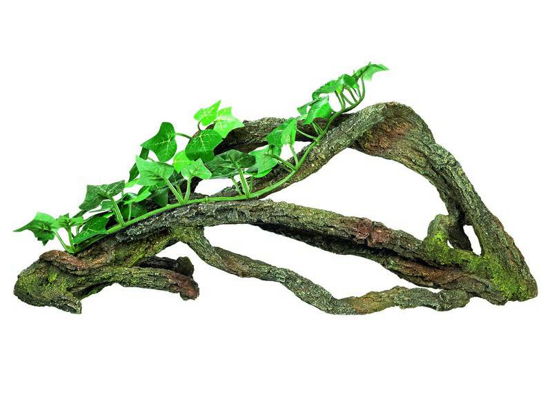 Accesorii pesti | Ornament pentru acvariu | "WOOD" - cu plante | L42,5 X W12,5 X H17 CM