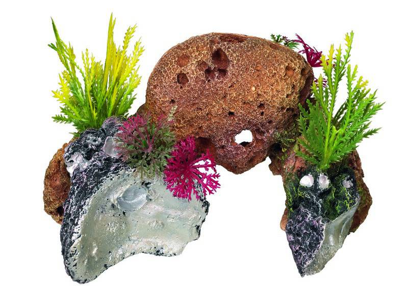 Accesorii pesti | Ornament pentru acvariu | "CORAL STONE" - cu plante | L17,2 X W10,5 X H