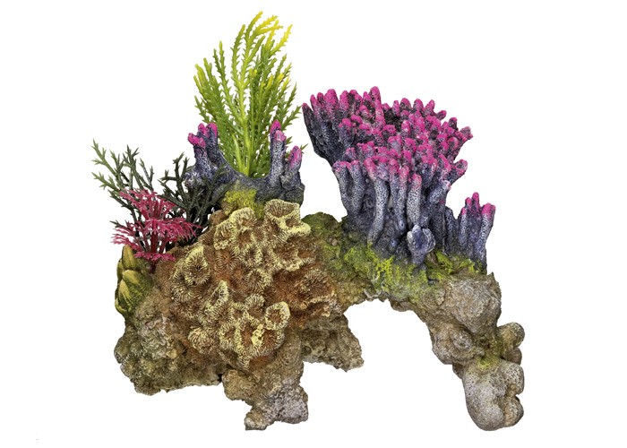 Accesorii pesti | Ornament pentru acvariu | "CORAL STONE" - cu plante | L15,5 X W9 X H10,