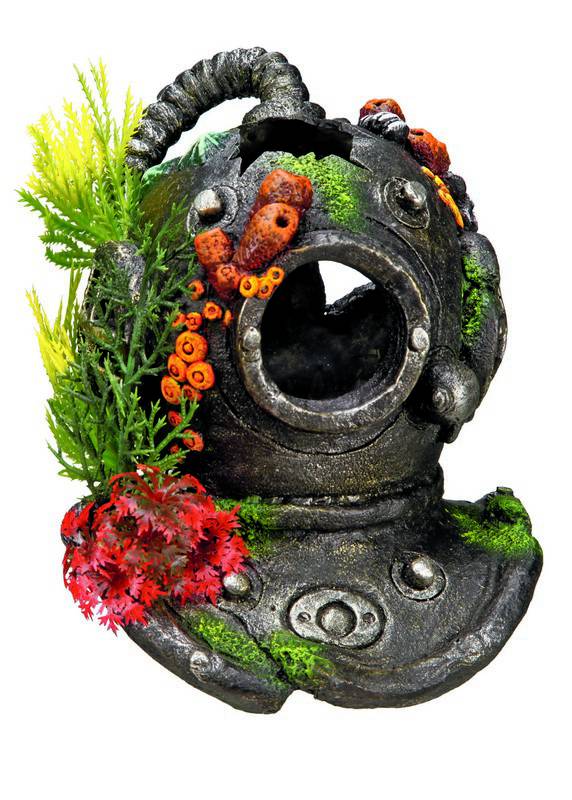 Accesorii pesti | Ornament pentru acvariu | "DIVERS HELMET" cu plante | L13,5 X W13,5 X