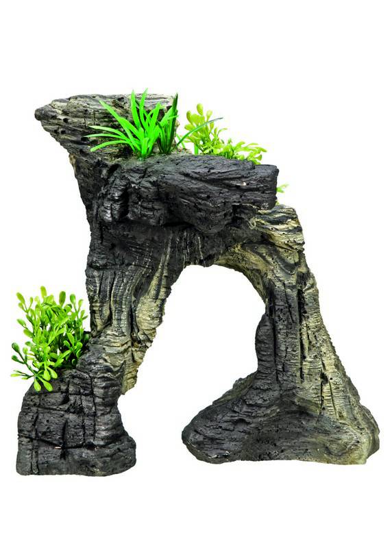 Accesorii pesti | Ornament pentru acvariu | "STONE" cu plante | L22 X W13,5 X H22,5 CM