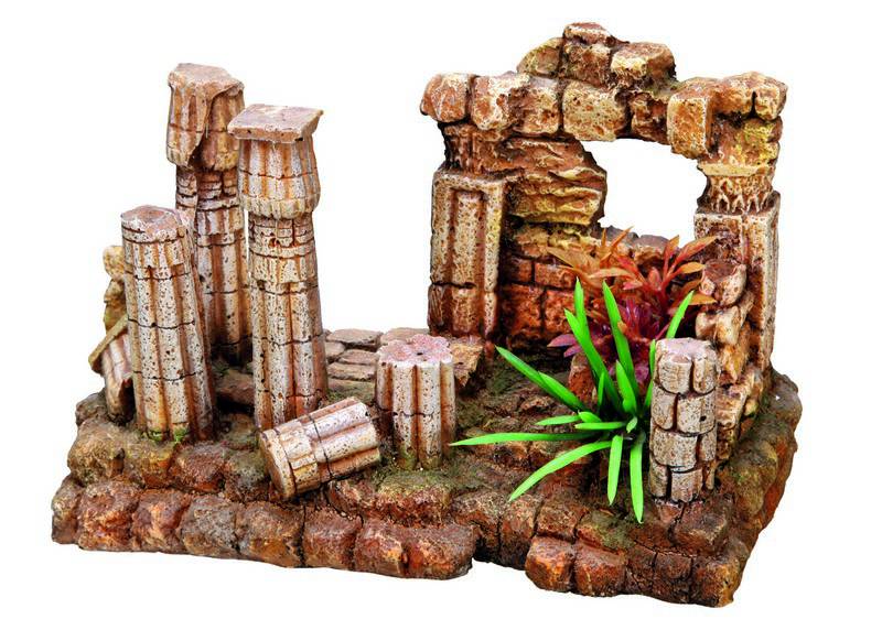 Accesorii pesti | Ornament pentru acvariu | "EGYPTIAN RUIN" cu plante | L18,7 X W9,3 X H1