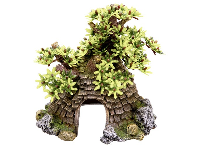 Accesorii pesti | Ornament pentru acvariu | "COTTAGE WITH TREE" | L17 X W14,5 X H17,5 CM