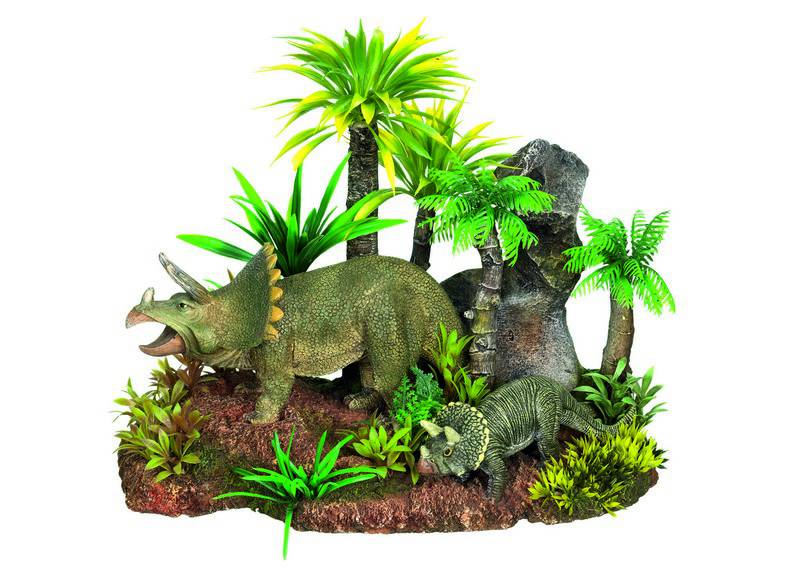 Accesorii pesti | Ornament pentru acvariu | "DINOSAURS"- cu plante | L28 X W17,5 X H20,5