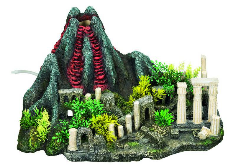 Accesorii pesti | Ornament pentru acvariu | "VOLCANO WITH COLUMN RUINS" - cu plante 