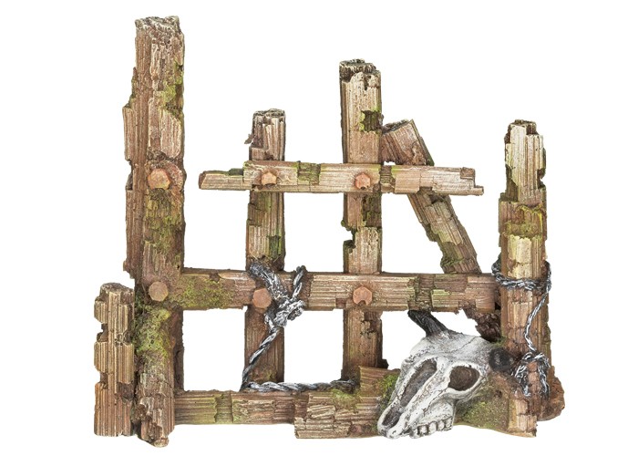 Accesorii pesti | Ornament pentru acvariu | "WOODEN FENCE WITH SCULL" | L17,5 X W7 X H14,