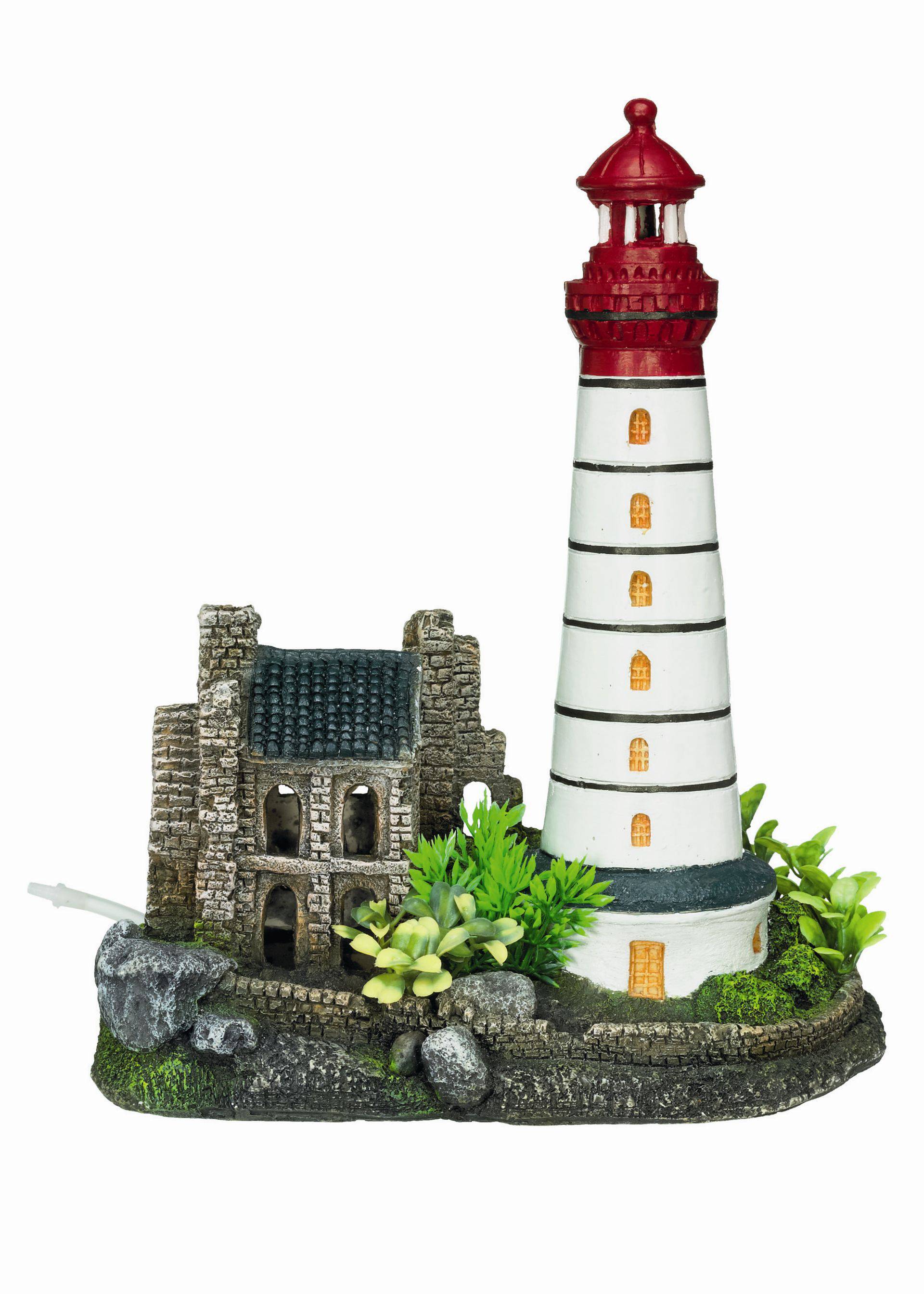 Accesorii pesti | Ornament pentru acvariu | "LIGHTHOUSE" - cu plante | L25,5 X W16 X H29,