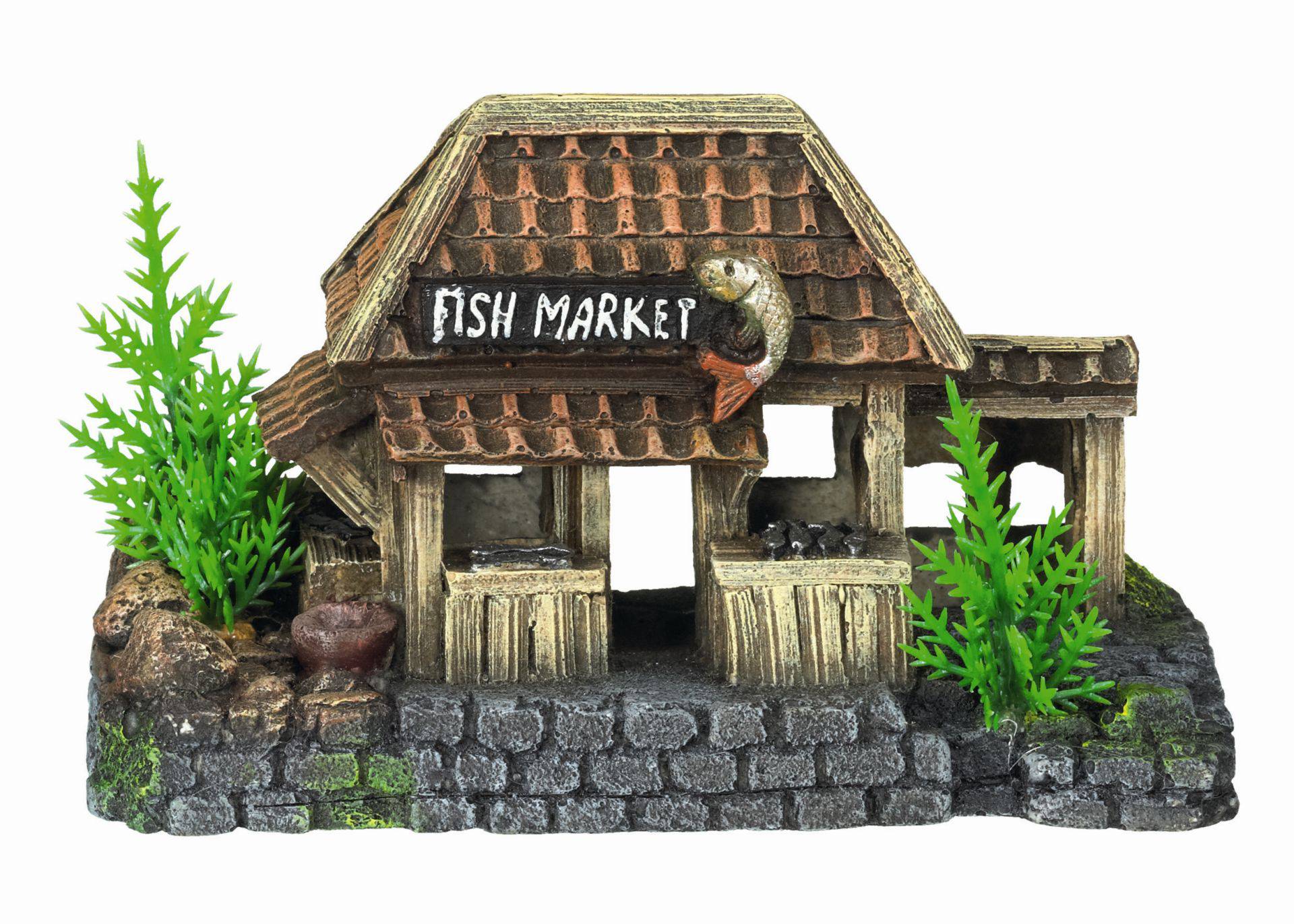 Accesorii pesti | Ornament pentru acvariu | "FISH MARKET" - cu plante | L15,7 X W8 X H9 CM