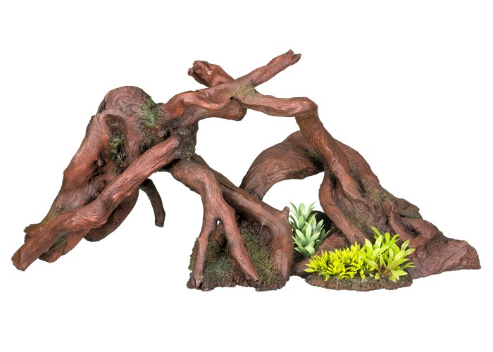 Accesorii pesti | Ornament pentru acvariu | "WOOD"  cu plante | L39,5 X W15,5 X H19 CM