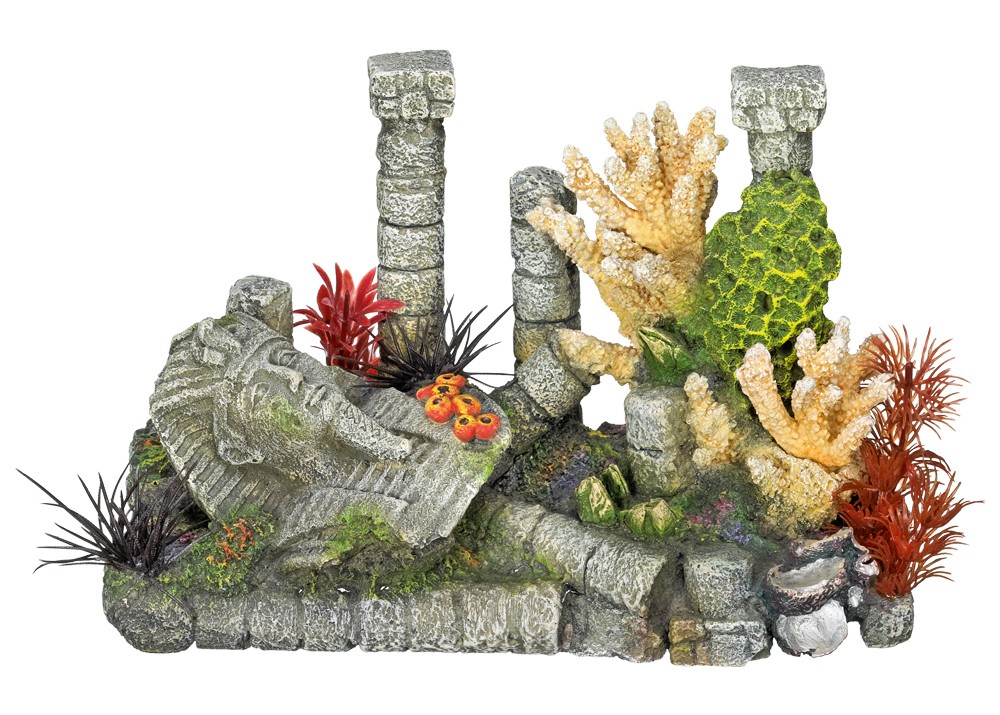 Accesorii pesti | Ornament pentru acvariu | "COLUMNS WITH PHARAO HEAD + CORALS"  cu plante 