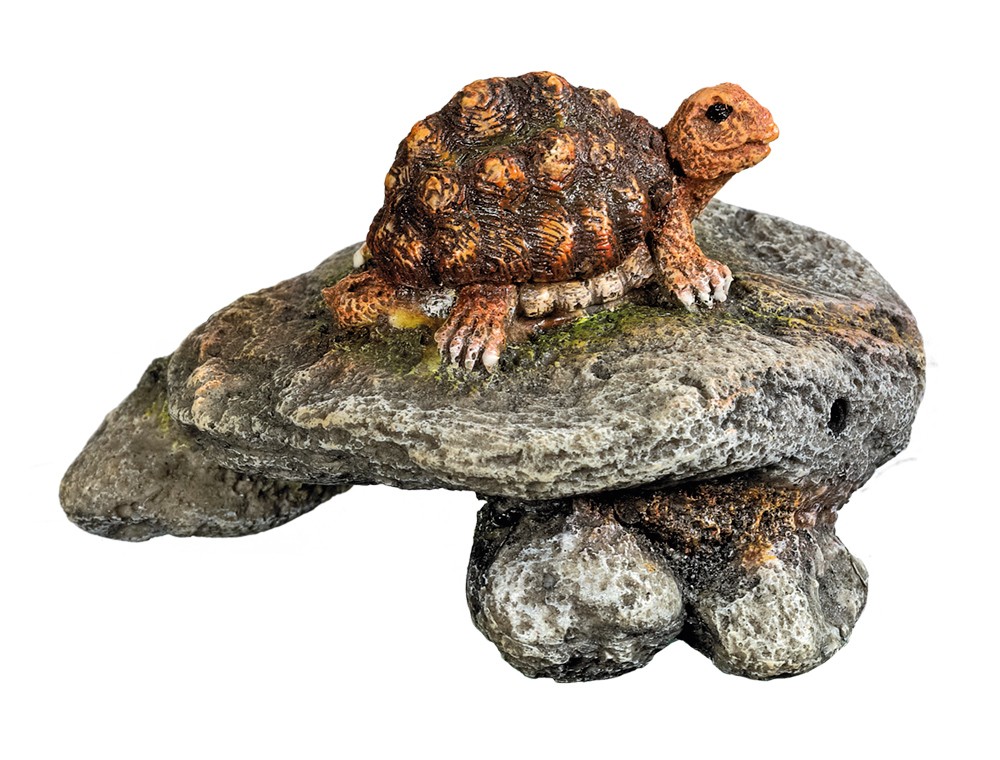 Accesorii pesti | Ornament pentru acvariu | "ROCK WITH TORTOISE" | 9,5 x 9,5 x 6