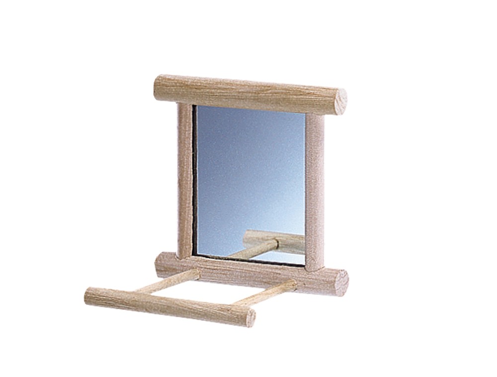 Jucarii pasari | Oglinda din lemn cu stinghie | 10 X 10 CM