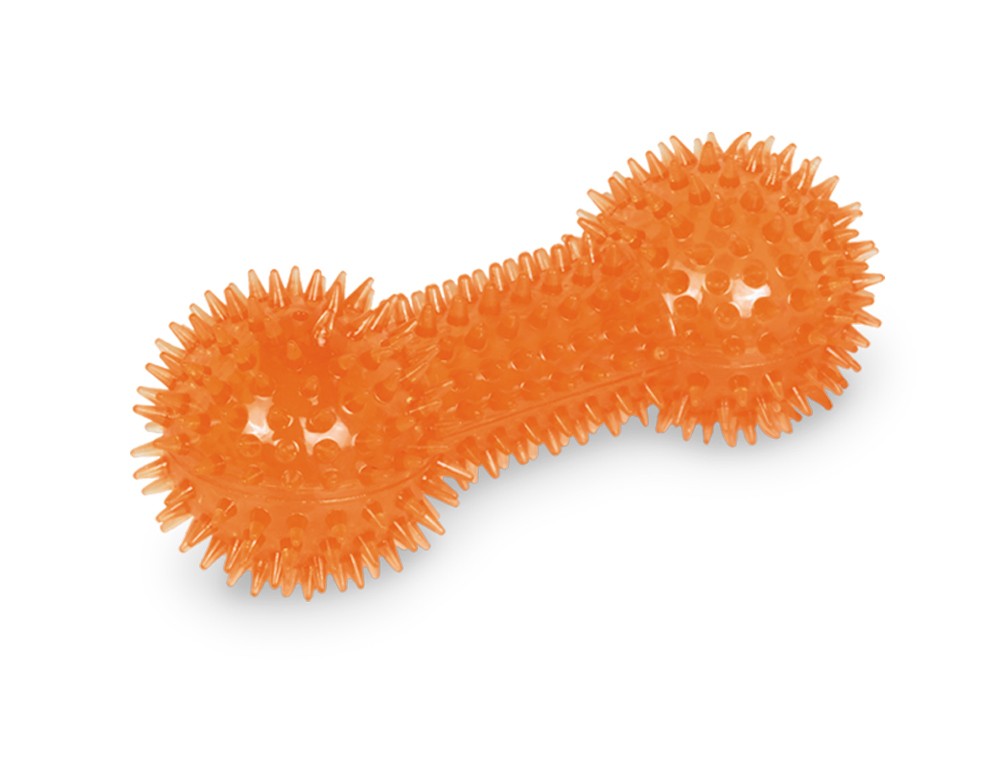 TPR SPIKY DUMBBELL,ORANGE 15 CM