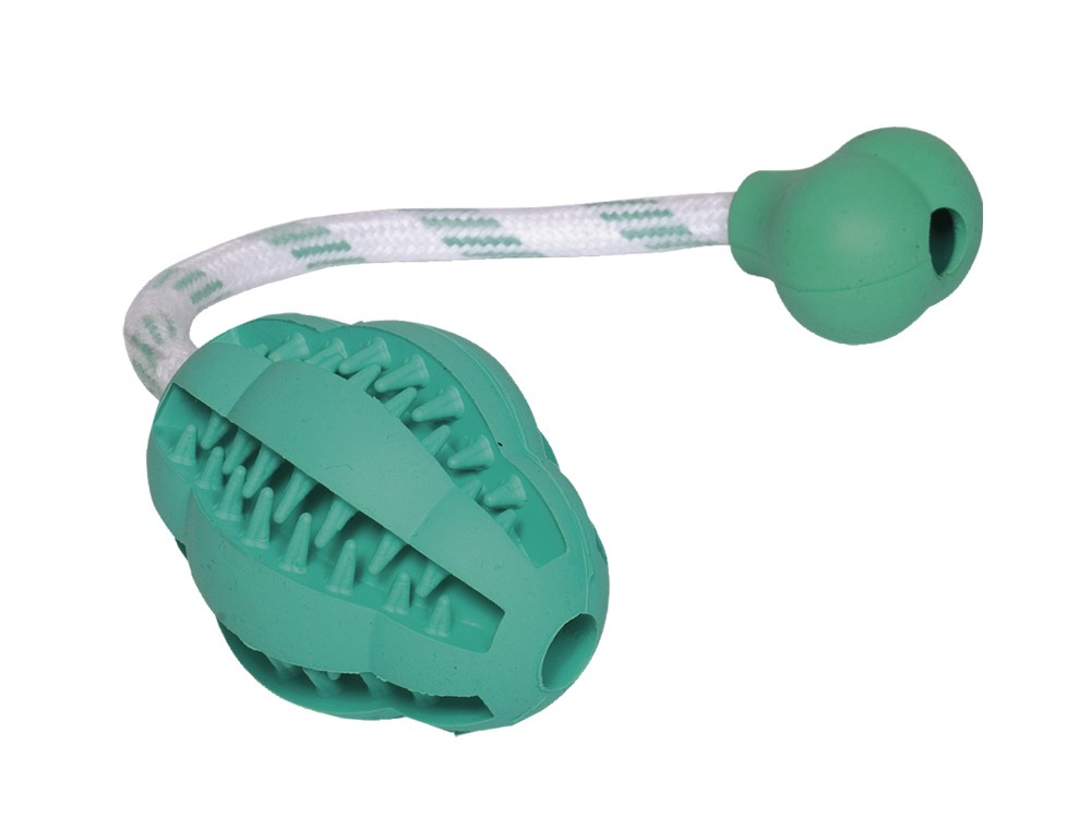 Jucarie caini | "Rubber Jumper "DENTAL LINE" cu franghie" | jucarie 8 cm; jucarie cu franghie: 27 cm