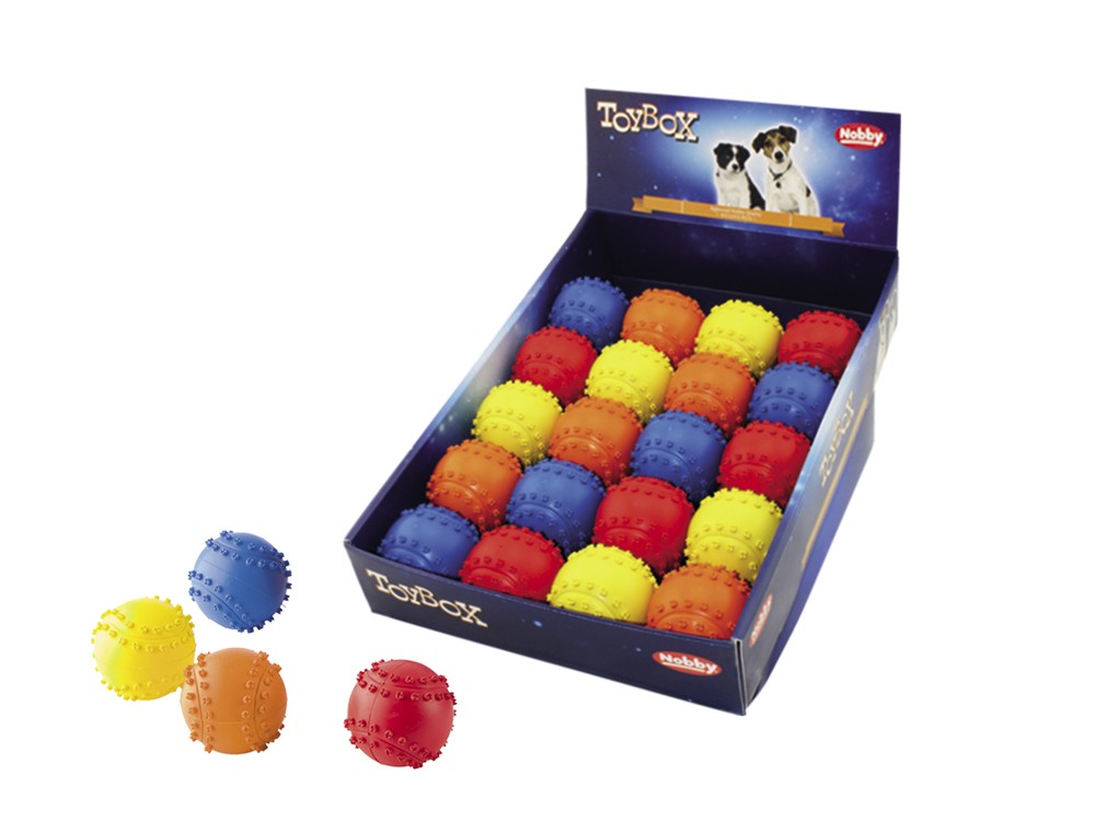 RUBBER BALL WITH KNOBS,ASSORTED COLOURES DISPLAY 20 PCS.; 6