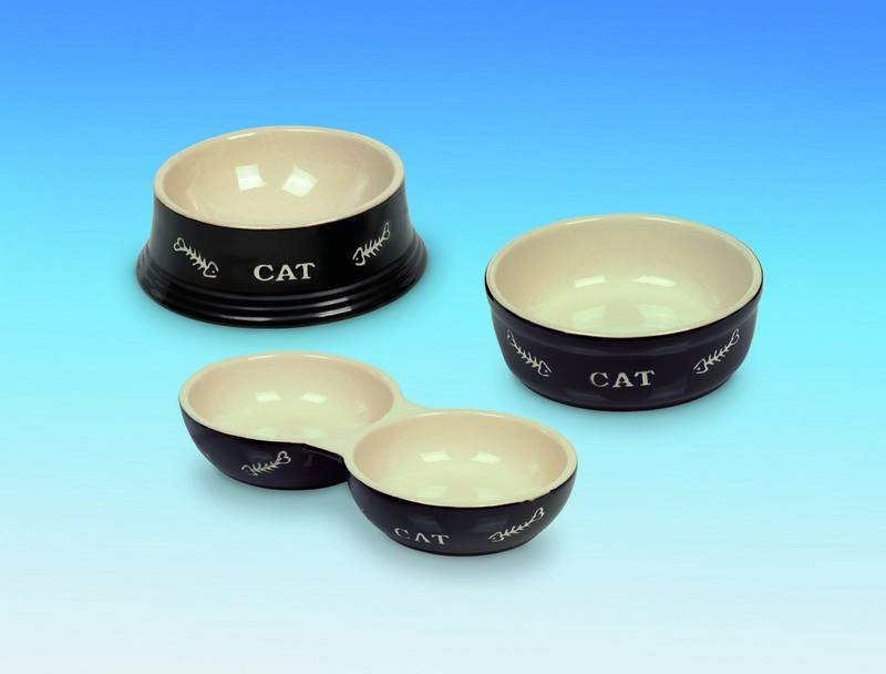 Castron pisici | Castron din ceramica "CAT" | negru/bej | Ø 14 X 4,8 CM